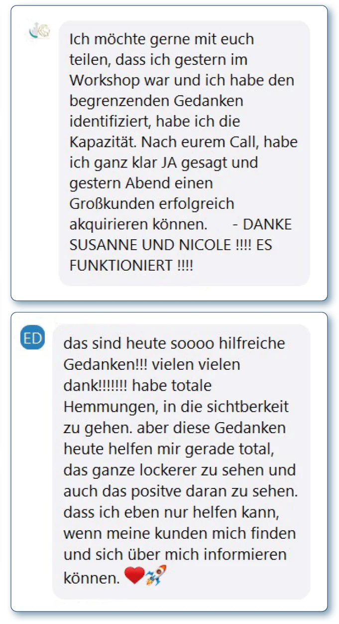 Weitere Testimonials von Workshop-Teilnehmerinnen