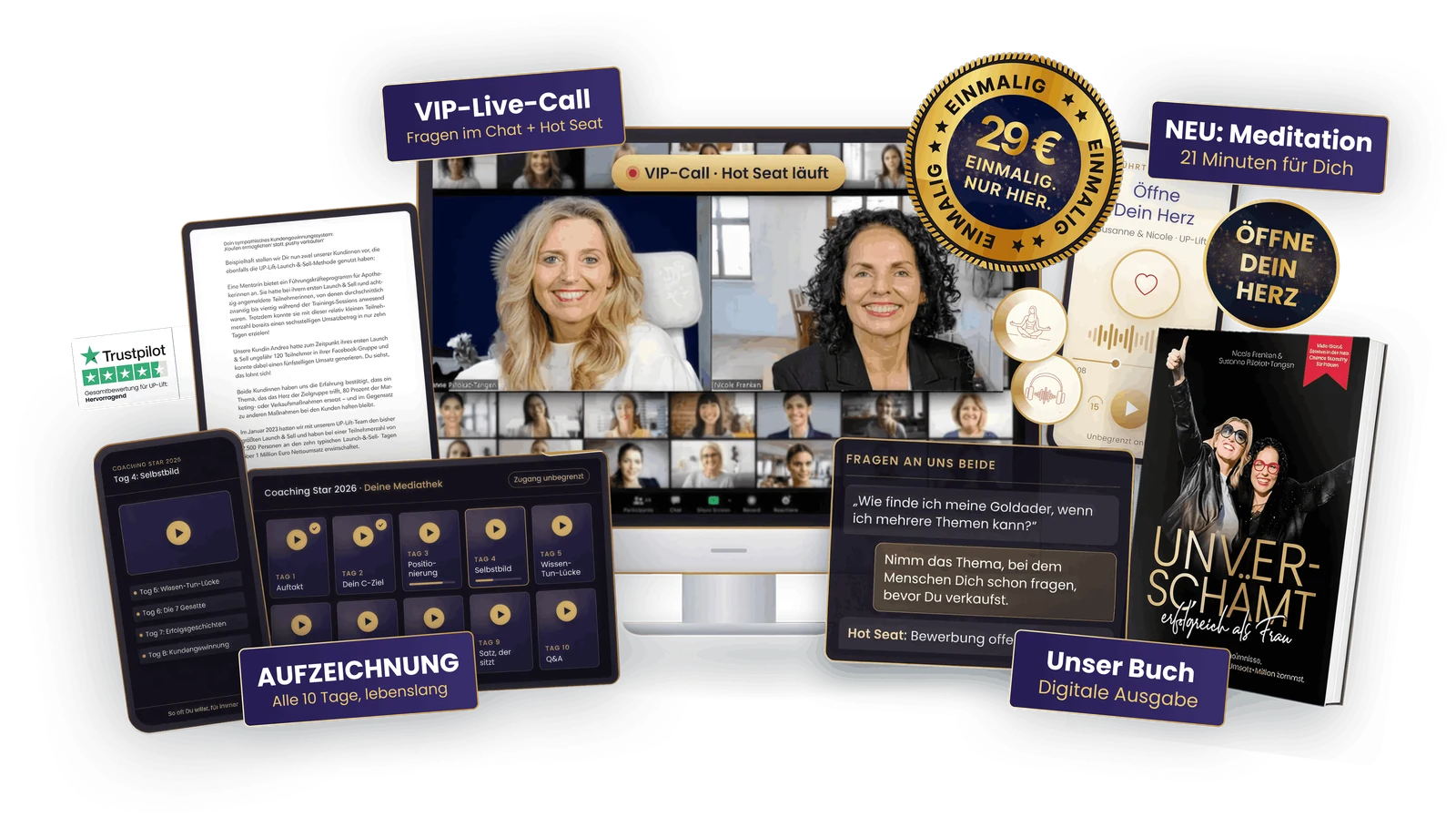 Das VIP-UPgrade im Überblick: VIP-Live-Call, Aufzeichnungen, Buch und Meditation